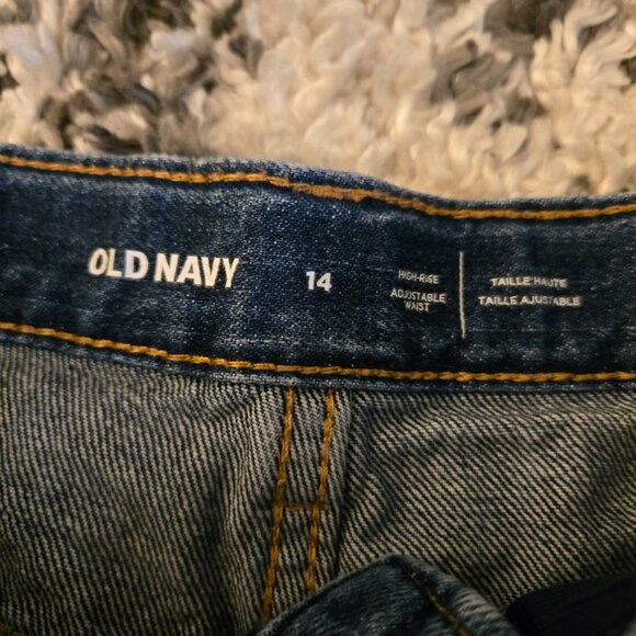 Old Navy Girls 14 High-Rise Denim Jean Shorts Raw Hem Lace Liner Adjustable - Picture 2 of 2